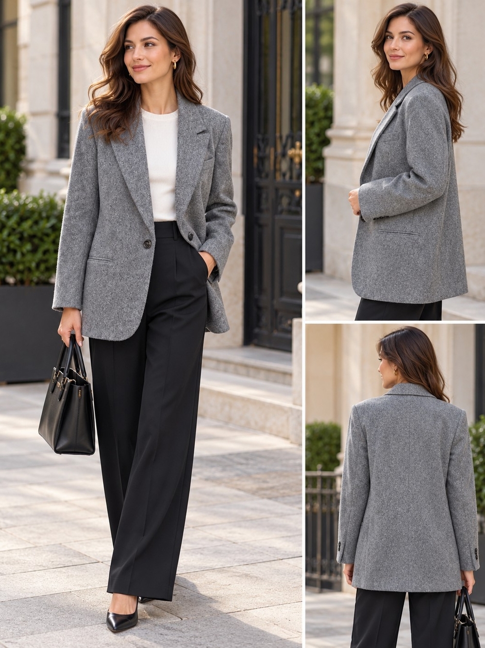 Sag Harbor Petite 8 Gray Wool Blend Oversized Boyfriend Blazer Vintage